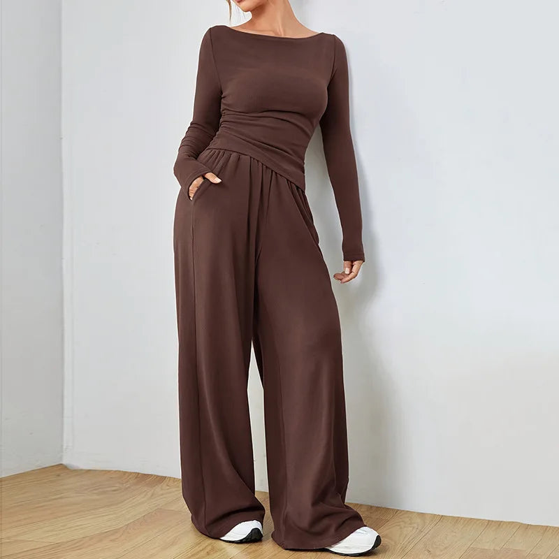 🍒Two-piece wide-leg pants set soft syle clothing Irregular fashion  yoga sports set womens smart casual wear