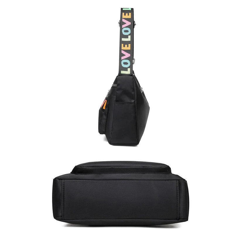 🍒Womens handbag oxford fabric bag large capacity crossbody with multiple compartments fashion accessory casual carry bag with colourful font Get A Handle On Love