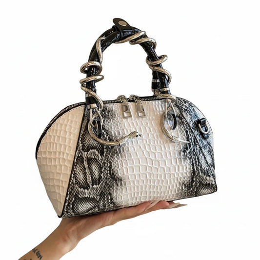 🍒Designer luxury bags for women crocodile pattern grab bag with top-handle hardware wild shoulder crossbody handbag with snake design  Sweet Slippy Snakey