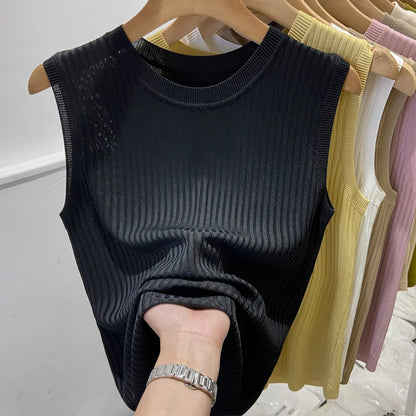 🍒Womens knitted tank tops fine knit vest summer wear for women  o-neck sleeveless t-shirt casual clothing Tank Up Your Tops