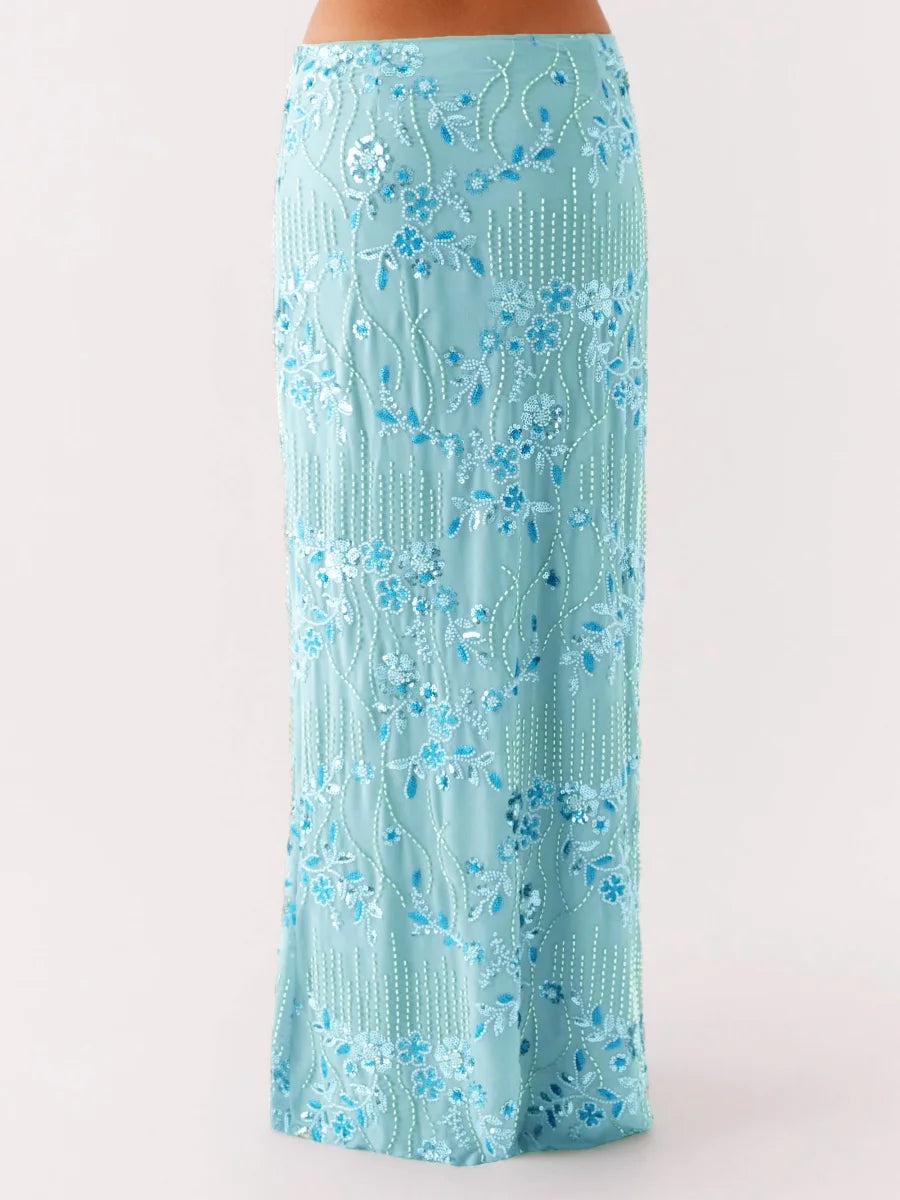 🍒Sequin maxi skirt high waist sparkle pearl embellished long  skirt for women glitter rhinestone fashion going out club clothes You Dont Need To Be At A Seaside ROCK This SWEET