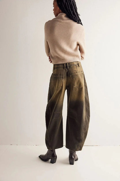 🍒Loose mid waist Jeans bleached denim style full length pants fashion solid colour trousers with pockets casual wear for women Barrels Of Style
