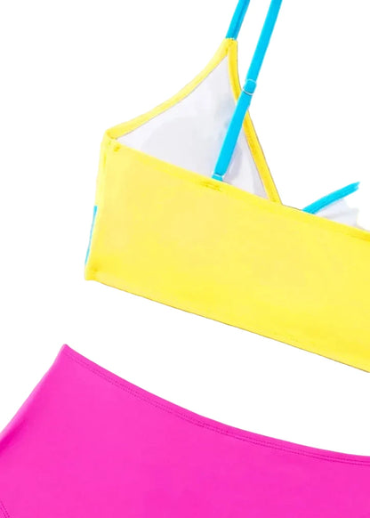 🍒Patchwork two piece swimsuit for women high waist bikini v-neck adjustable suspender type spaghetti strap backless swim set summer beach Vacation Swimwear  Drink Fruities In Your Fruity