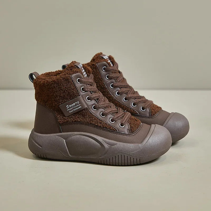 🍒Plush boots thickened sole snow boots with (Outer Fleece) comfortable wear-resistant warm thick-soled shoes for ladies trendy lace up shoes casual walking footwear for women Buy Into Bootie Beauties