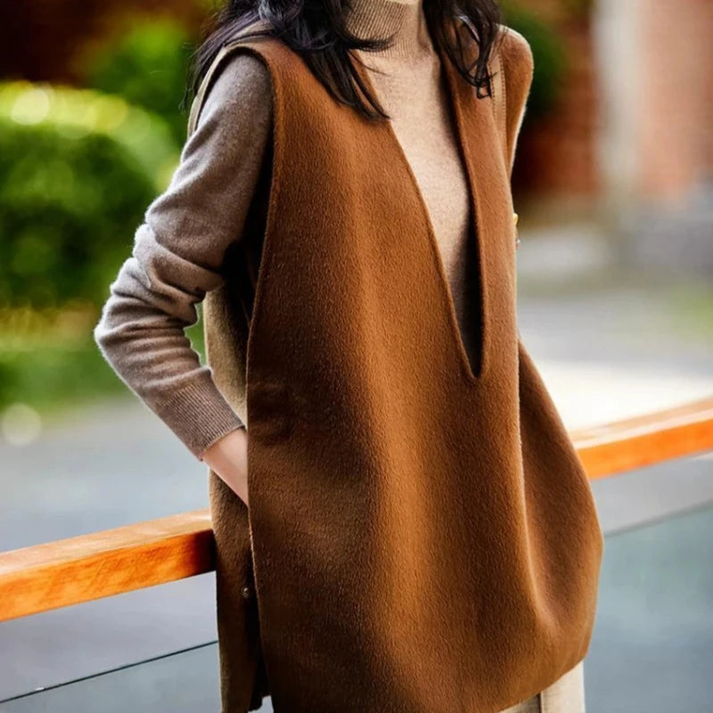 🍒Knit waistcoat for women long sleeveless jacket vest solid outerwear fashion outdoor clothing spring autumn wear