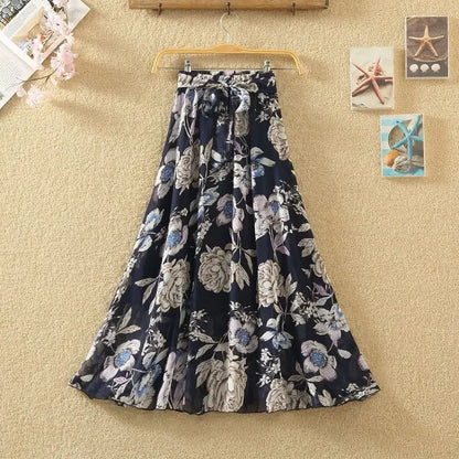 🍒Chiffon a-line skirt high waist long smart casual women trend modest vintage clothing quality fashion wear Floor-all With This Floral