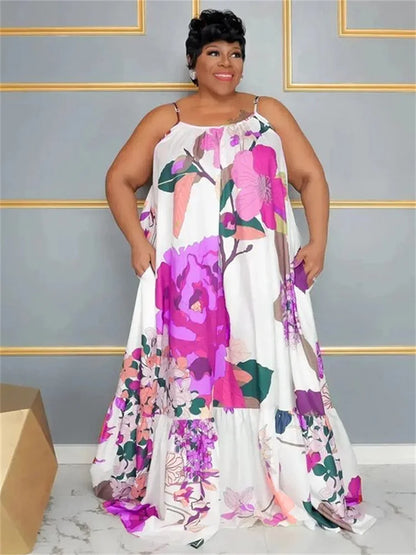 🍒Plus size animal print dress summer clothing floral outfit colourful full length smart casual women maxi dresses chiffon material a-line Animate Your Animal