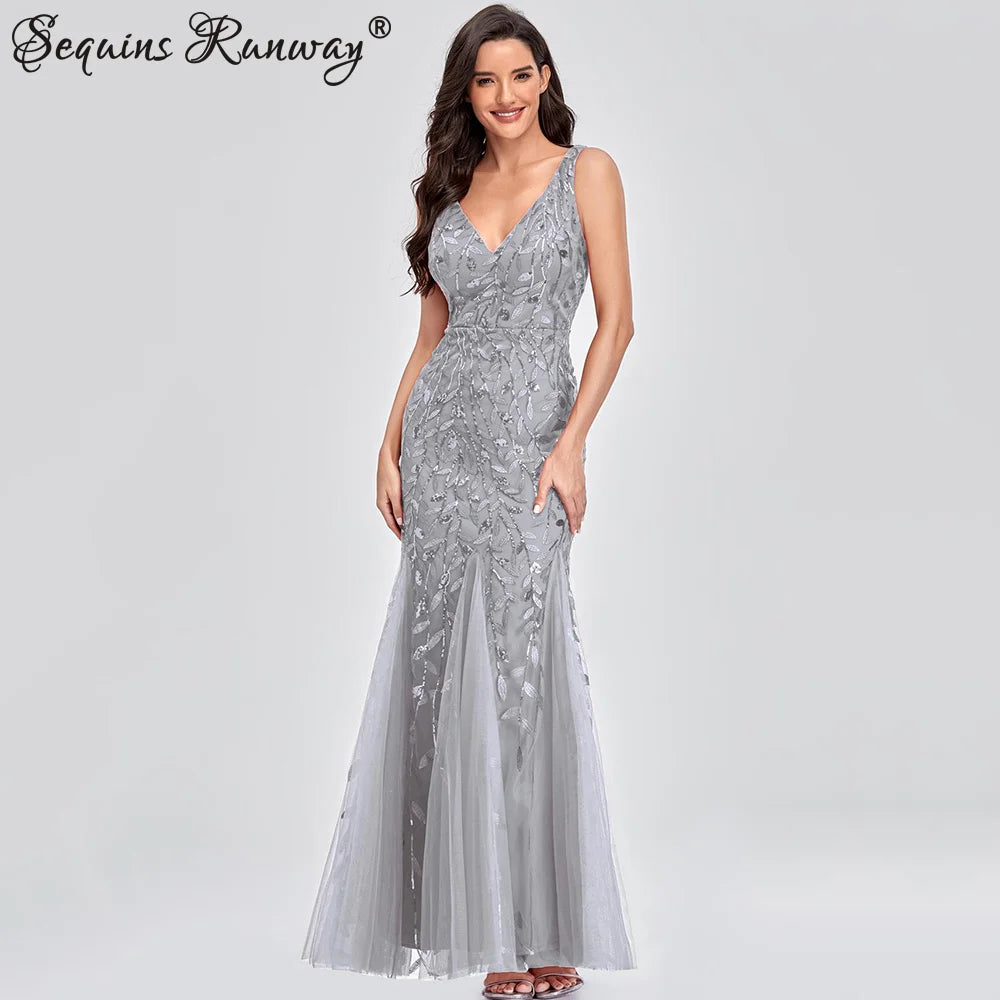 🍒Sequin maxi cocktail dress long bridesmaid prom outfit for special occasion party club bodycon vintage style clothing You'll Fish This Mermaid Out Time &Time