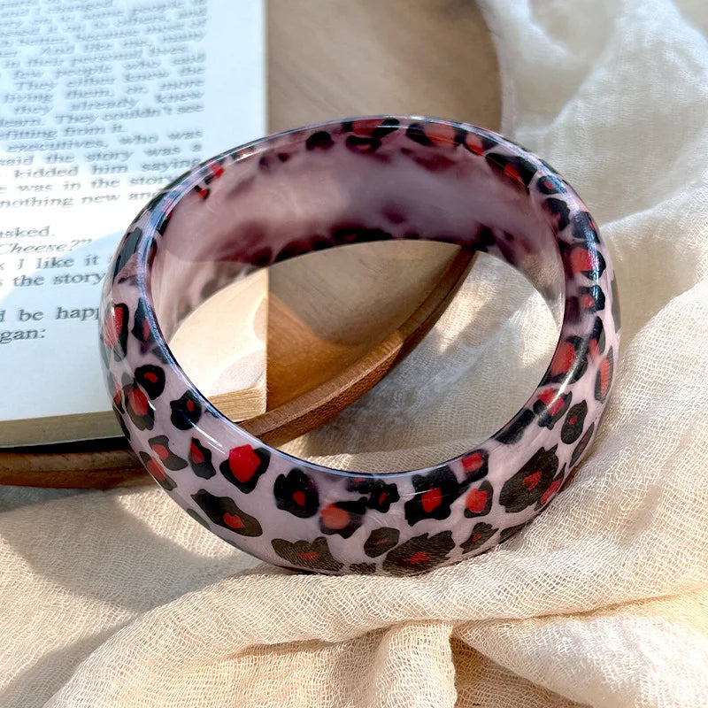 🍒Animal print bangles resin large cuff bangles for women wide chunky leopard print bracelet Irregulier jewellery Hand Yourself An Animal