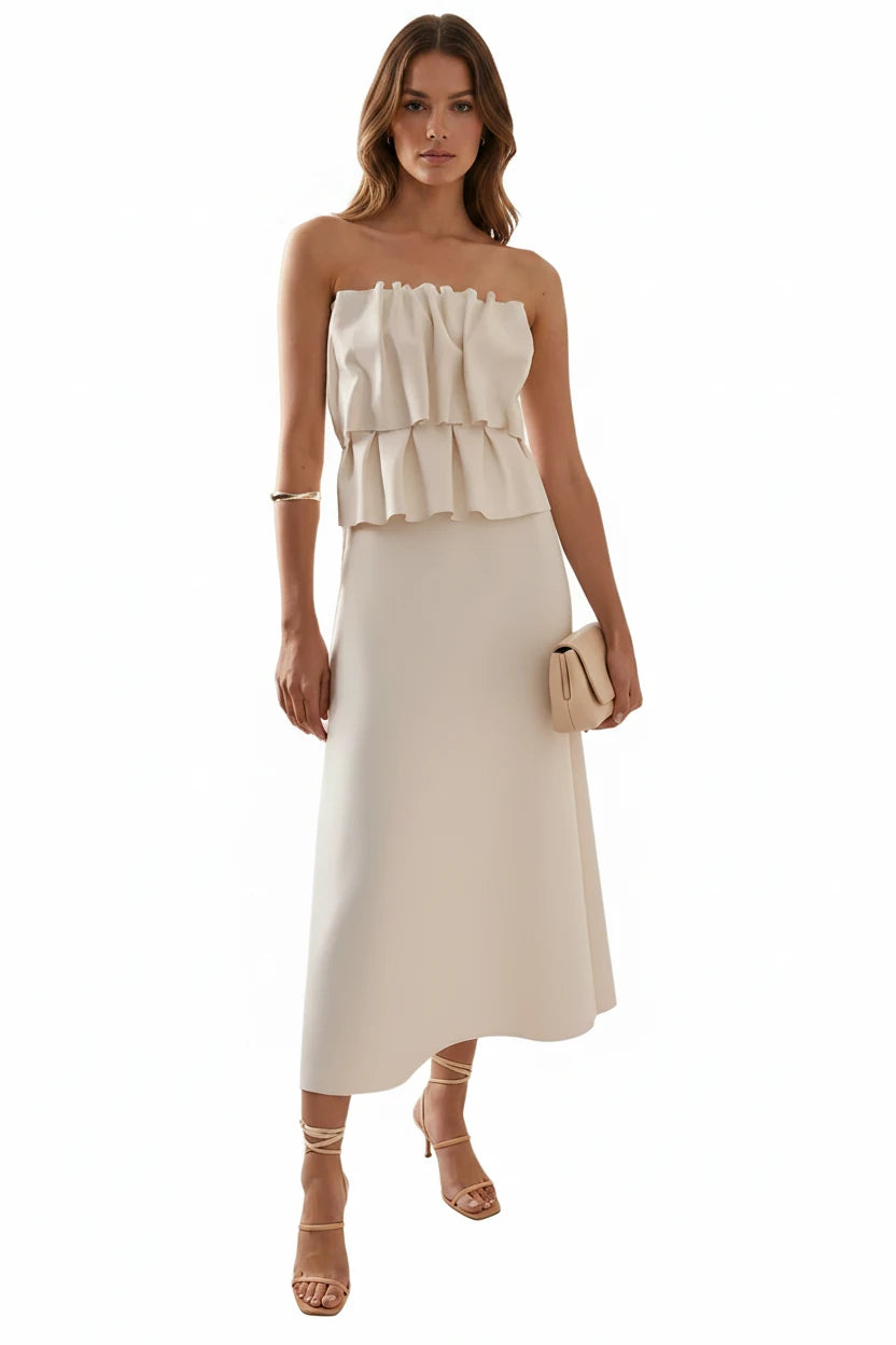 🍒strapless maxi dress with tiers folds womens slim fit off shoulder a-line gown sleeveless dresses female summer evening party wear Style To The Max