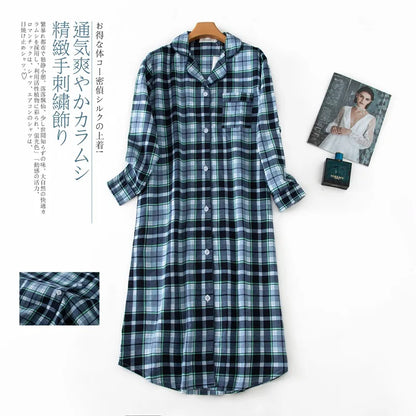 🍒pyjama nightie autumn and winter nightwear for women cotton flannel sleep shirt long sleeve nightshirt button down sleepdress No Flannel Flannel