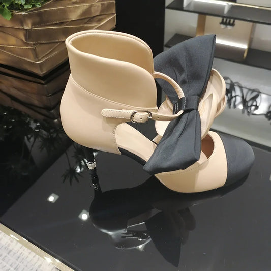 🍒Round toe floral high heels pearl design shoes sandals camellia flower straps stiletto with bow fashion footwear for women Mary Janes two tone Get Your Toes In A Rose