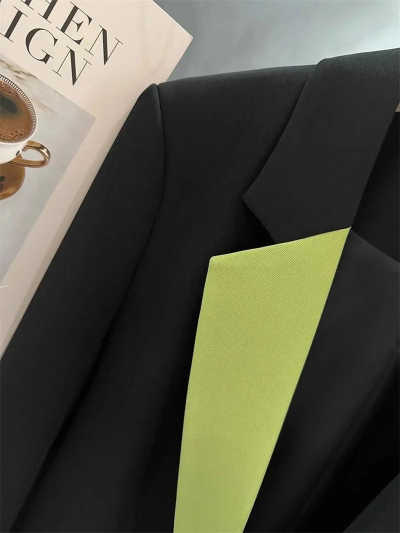 🍒Fashion blazer jacket spring autumn long sleeves black jacket contrast patchwork office cothes for women outerwear smart casual suit coat female chic fashion   Turn Up In Your Contrast