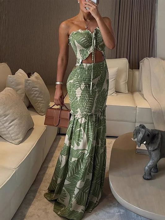 🍒Womens printed long dress ruched backless sleeveless summer outfit ruffle dresses party vacation wear   BRA-vo To FLOOR-al Beauty