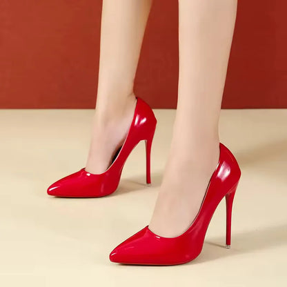 🍒Women’s pointed toe high heels 12cm pumps wedding dress shoes rubber bottom evening occasion footwear for party  pumps black also red Choose Your Colour