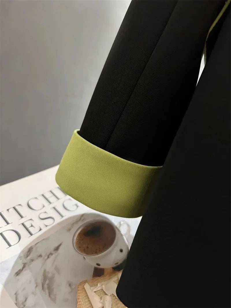 🍒Fashion blazer jacket spring autumn long sleeves black jacket contrast patchwork office cothes for women outerwear smart casual suit coat female chic fashion   Turn Up In Your Contrast