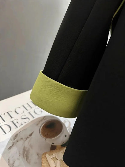 🍒Fashion blazer jacket spring autumn long sleeves black jacket contrast patchwork office cothes for women outerwear smart casual suit coat female chic fashion   Turn Up In Your Contrast
