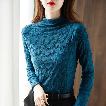 🍒 Long sleeve top textured turtle neck knitted shirt for women with sleeves chic sryle clothing Yk2  fashion smart casual clothes