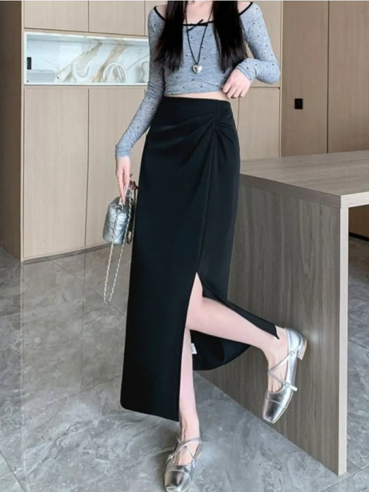 🍒Skirts for women solid high waist skirt outfit one piece fashion streetwear split bodycon  Y2k occasion midaxi fashion party wear Gather Style In A Split Second