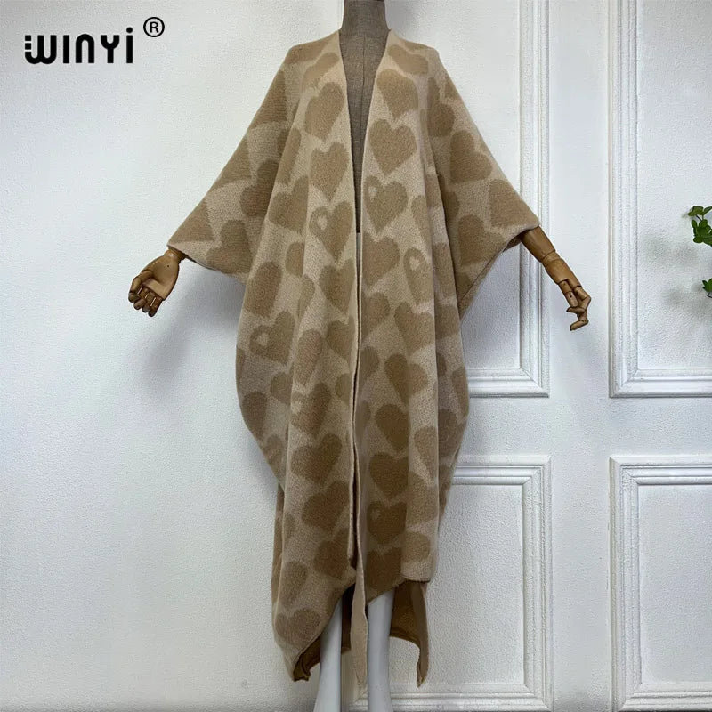 🍒 Heart print cardigan womens knitwear kimono fashion autumn winter smart casual wear party coat thick warm womens holiday coat women Warm Hearted