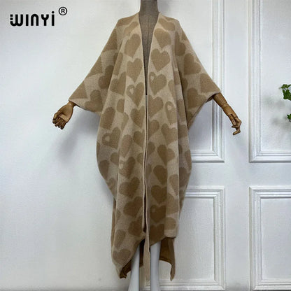 🍒 Heart print cardigan womens knitwear kimono fashion autumn winter smart casual wear party coat thick warm womens holiday coat women Warm Hearted