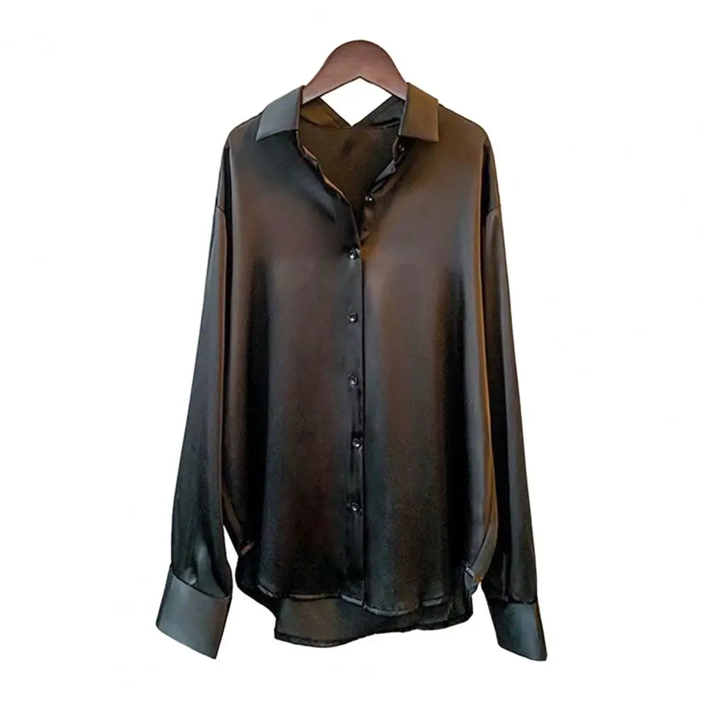 🍒Satin shirt women fashion smooth fabric versatile collar shirt elegant casual loose office long sleeves tops party evening wear party wear Super Sensual Satin