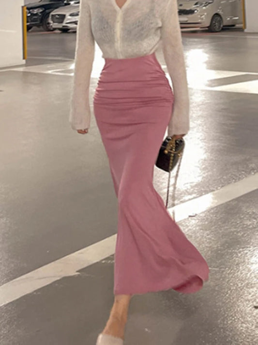 🍒Satin skirt for women high waist a- line elegant summer outfiit  occasion maxi fashion Feel Sure in Your Shirring