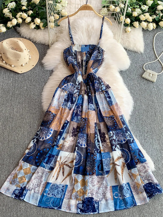 🍒Backless summer dress for women fashion beach wear slip sleeveless spaghetti straps smart casual outfit Flouncey Floral Fun