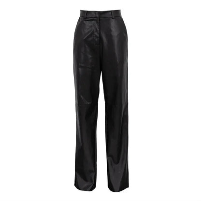 🍒Women's pu leather trousers high waisted hip lifting fashion straight leg pants smart casual clothimg party occasionwear