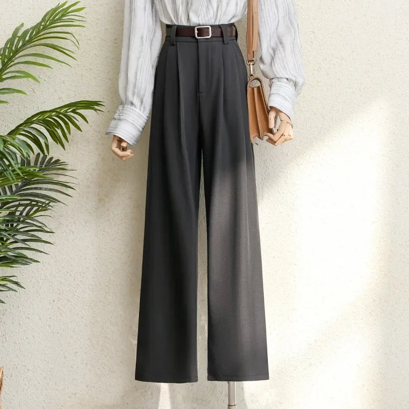🍒Winter suit pants for Women office elegant high waist trousers wide leg high waist with Pockets smart casual clothing Widely Cool