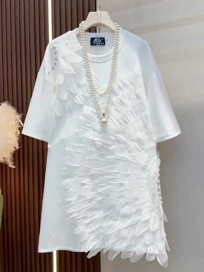 🍒Womens clothing oversize Spring summer clothing t-shirt dress 3D floral loose fashion tees unique chic super short-sleeve top Pick A Sun-flower