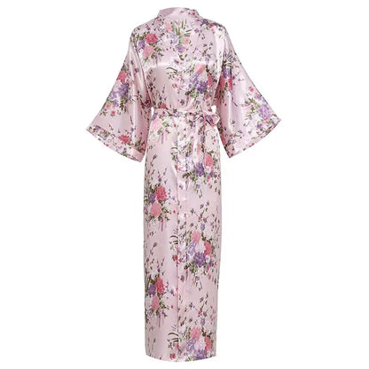 🍒Satin robe women plus size  with flowers peacock print kimono lounge gowns for women bride bridesmaid wedding bathrobe silky nighrwear Sittin' Satin Style