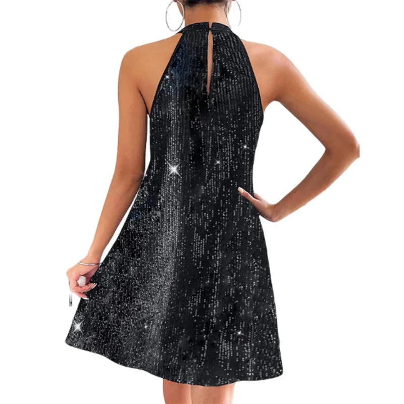 🍒Halter strapless dress sparkly women's clothes strapless sequin  mini outfit sleeveless party wear occasion wear clubbing wear Slip On A-Sensual Slippy Slip