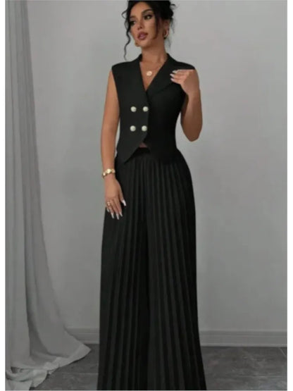 🍒Womens vest outfits cropped waistcoat plus trousers two piece set formal spring summer fashion retro wide-leg pleated pants and slimming sleeveless cropped vest occasion wear  smart casual Invest In A Vest Set