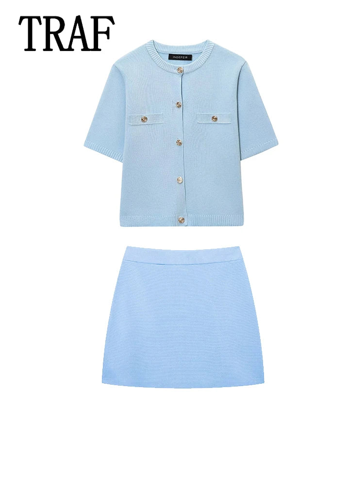 🍒Womens knit skirt set 2 Piece knitted short sleeved top and a-line mini skirt outfits casual summer sets Ice Cream You Scream Every Body Screams Ice Cream