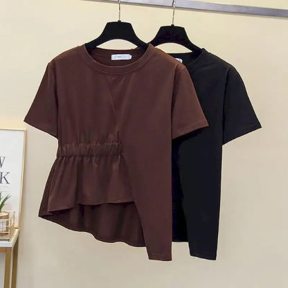 🍒Loose t-shirts for women irregular hem top short sleeve summer fashion clothing loose Y2k t-shirt designer style clothes Put TOP Up Your Look