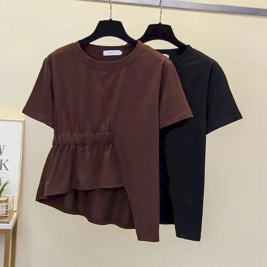 🍒Loose t-shirts for women irregular hem top short sleeve summer fashion clothing loose Y2k t-shirt designer style clothes Put TOP Up Your Look