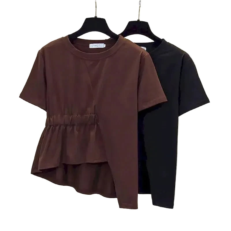 🍒Loose t-shirts for women irregular hem top short sleeve summer fashion clothing loose Y2k t-shirt designer style clothes TOP Up Your Look