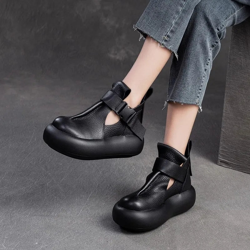 🍒Buckle leather shoes thick sole non slip oxford booties hollow buckle leather fashion comfortable Increase non-slip footwear Don’t Slip Up On These Non slips Slip These In Your Basket
