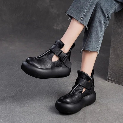 🍒Buckle leather shoes thick sole non slip oxford booties hollow buckle leather fashion comfortable Increase non-slip footwear Don’t Slip Up On These Non slips Slip These In Your Basket