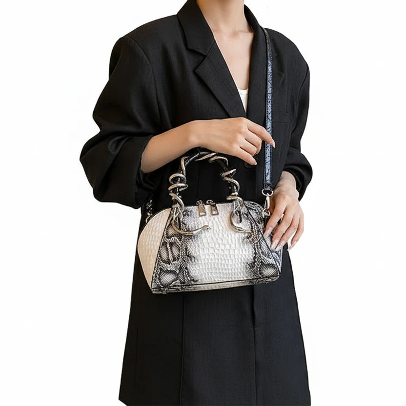 🍒Designer luxury bags for women crocodile pattern grab bag with top-handle hardware wild shoulder crossbody handbag with snake design  Sweet Slippy Snakey