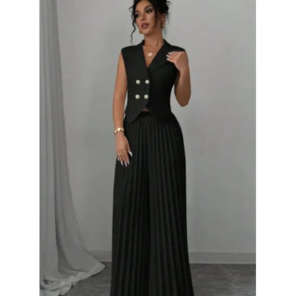 🍒Womens vest outfits cropped waistcoat plus trousers two piece set formal spring summer fashion retro wide-leg pleated pants and slimming sleeveless cropped vest occasion wear  smart casual Invest In A Vest Set