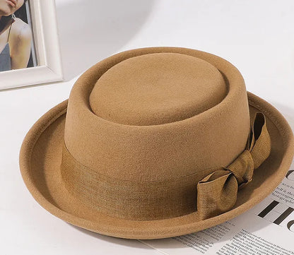 🍒Women's fall and winter hat wool felt fedora with side bow classic italian style hat rolled brim flat top fashion headwear  FED Up with DORA stealing your HATS get this and hide in your cool closet