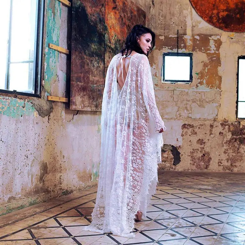 🍒Lace beach cover up robe Beachwear swim dress holiday outfits women black white swimsuit see-through beach wear Net This Lace