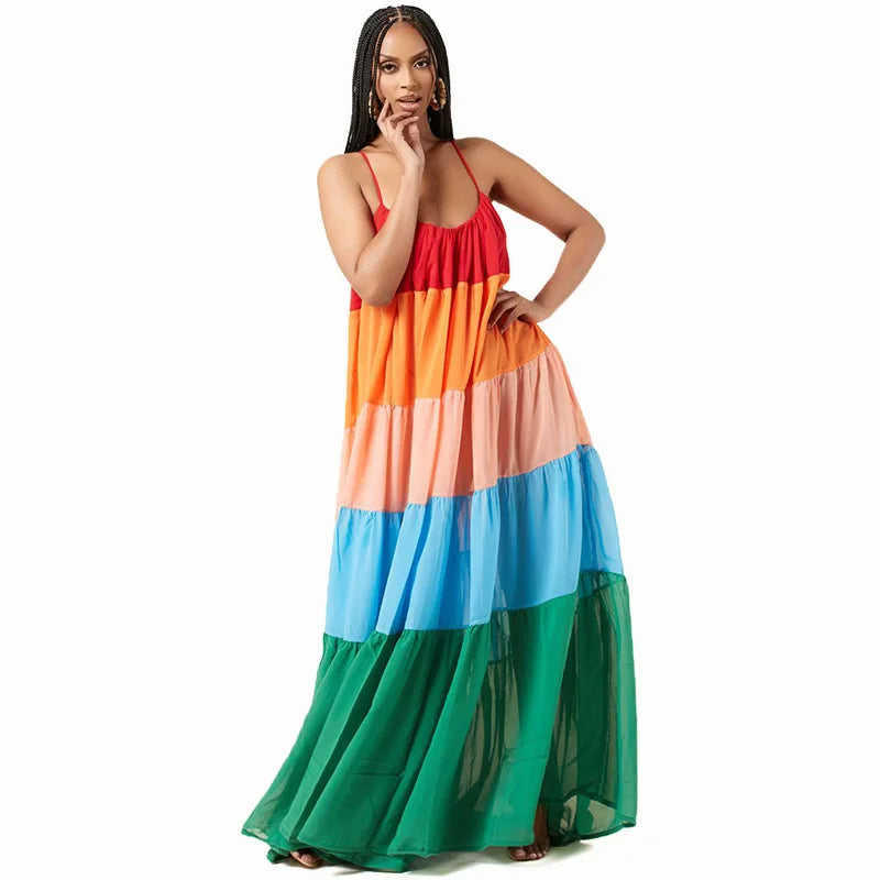 🍒Big girl striped dress casuall wear women spaghetti straps backless outfit a-line maxi sleeveless summer wear Y2k fashion Big Up Stripes