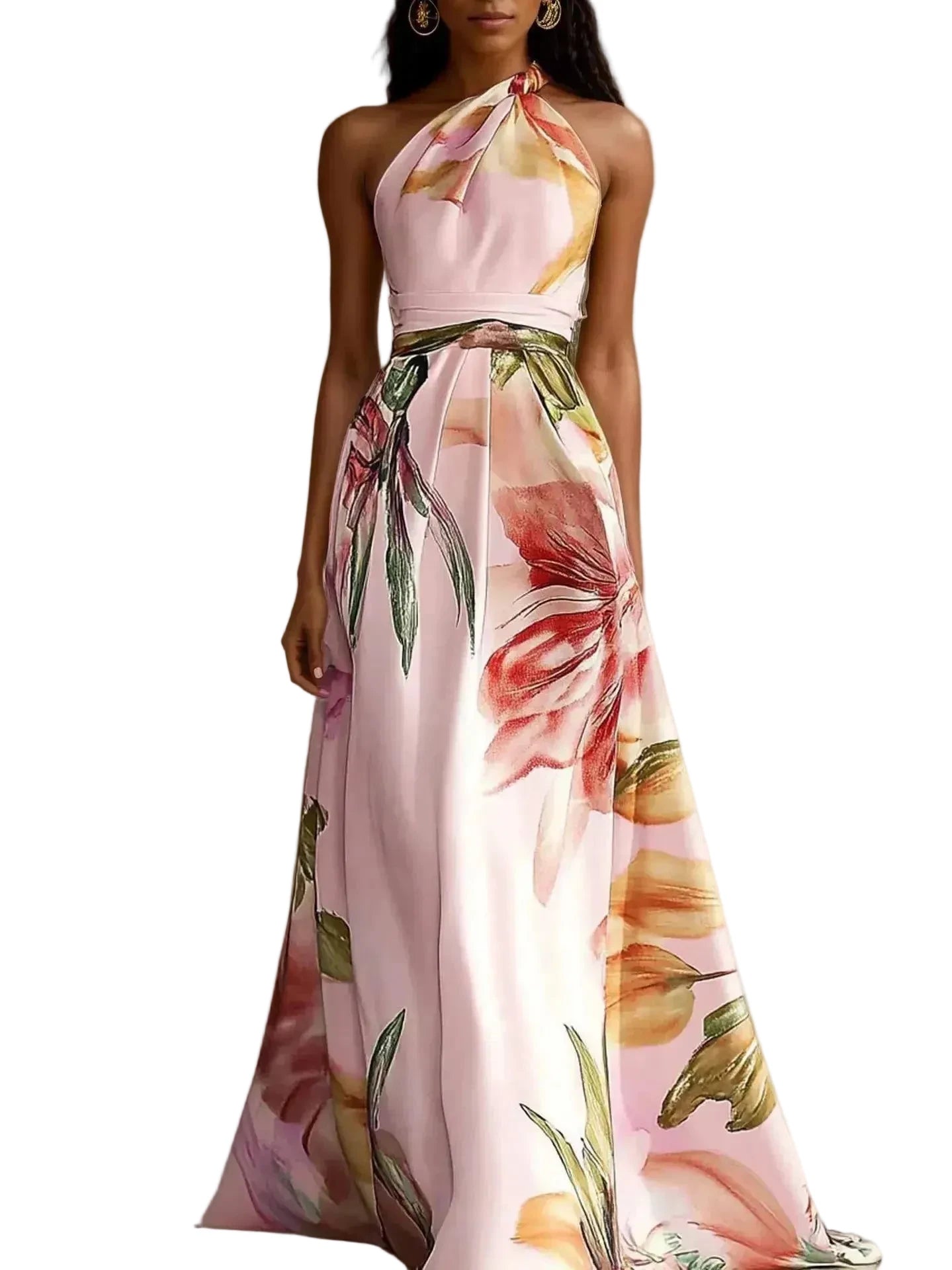 🍒Party vacation dress maxi floral fashion printed long outfit catwalk sleeveless party backless european and american occasion clothing Floor Them With A Floor Floral