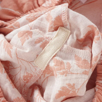 🍒Pyjama set 100% Cotton women's two piece nightwear jacquard long sleeve top and elasticated long pants loose loungewear set Pick This Leaf