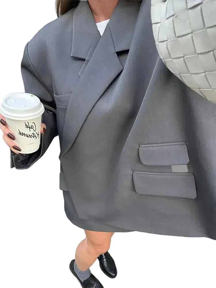 🍒Loose Jacket for women gray Asymmetric blazer with lapels long sleeve split Jackets female designer style clothing fashion chic outwear    Always Be In Line For An Asymmetric