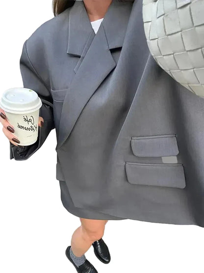 🍒Loose Jacket for women gray Asymmetric blazer with lapels long sleeve split Jackets female designer style clothing fashion chic outwear    Always Be In Line For An Asymmetric