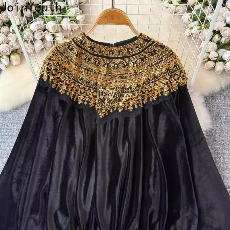 🍒Vintage velvet blouse women's velour shirt sequin  clothing elasticated waist top Loose party occasion wear clothing Voted Velvet Varying Never